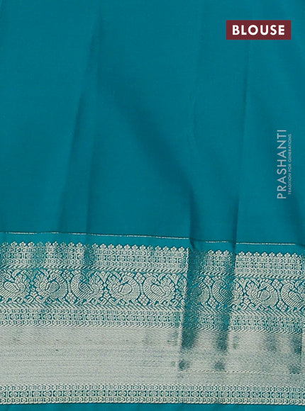 Semi kanchipuram silk saree jamun shade and teal green with allover zari weaves & buttas and rich zari woven korvai border