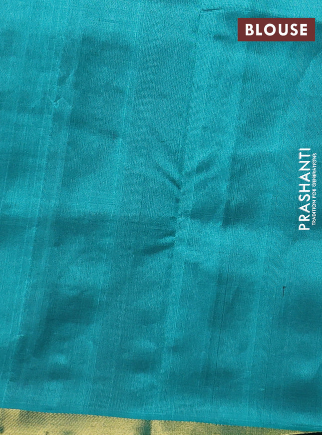 Silk cotton saree brown and teal blue with annam zari woven buttas and zari woven border