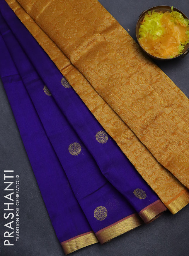 Silk cotton saree blue and mustard yellow with annam zari woven buttas and zari woven border
