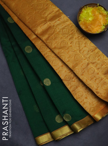 Silk cotton saree green and mustard yellow with annam zari woven buttas and zari woven border