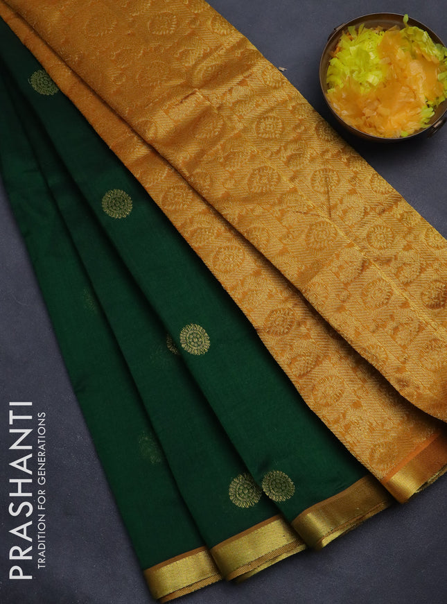 Silk cotton saree green and mustard yellow with annam zari woven buttas and zari woven border