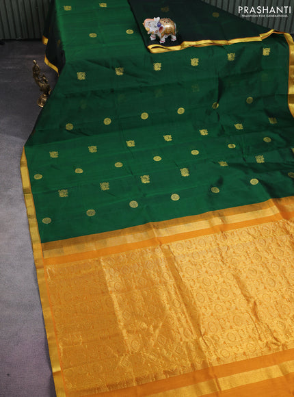 Silk cotton saree green and mustard yellow with annam zari woven buttas and zari woven border