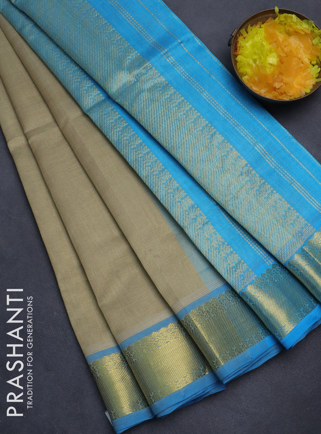Silk cotton saree beige and light blue with allover vairaosi pattern and zari woven border