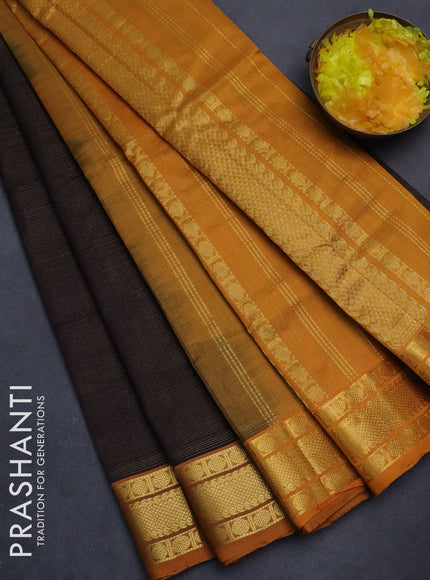 Silk cotton saree coffee brown and mustard yellow with allover vairaosi pattern and zari woven border