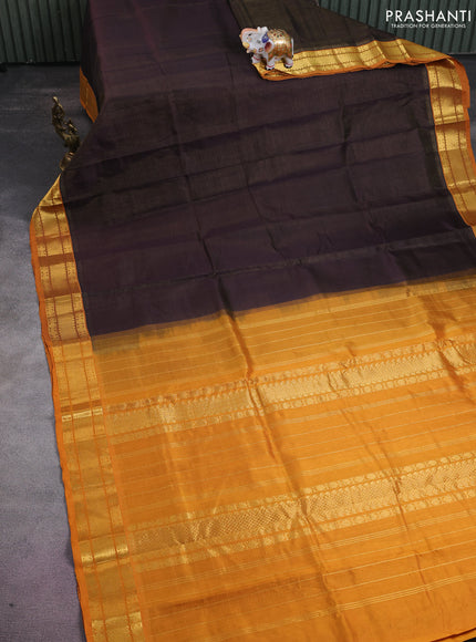 Silk cotton saree coffee brown and mustard yellow with allover vairaosi pattern and zari woven border
