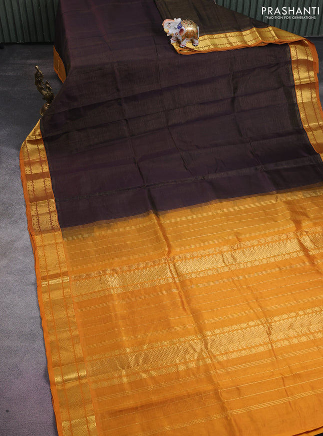Silk cotton saree coffee brown and mustard yellow with allover vairaosi pattern and zari woven border