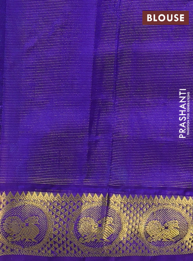 Silk cotton saree light blue and blue with allover vairaosi pattern and annam zari woven border