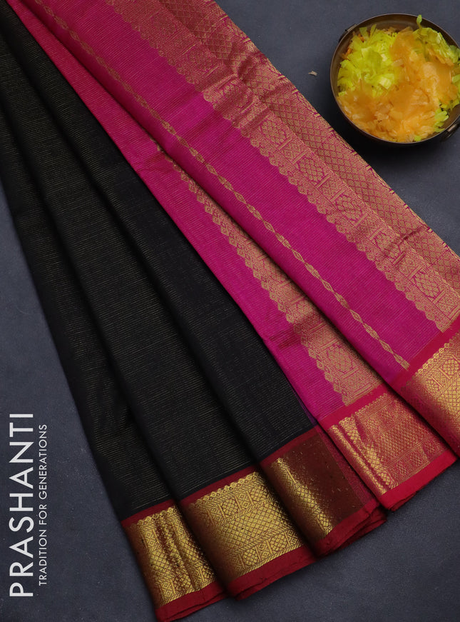 Silk cotton saree black and pink with allover vairaosi pattern and zari woven border