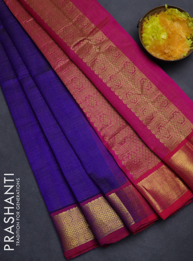 Silk cotton saree blue and pink with allover vairaosi pattern and zari woven border