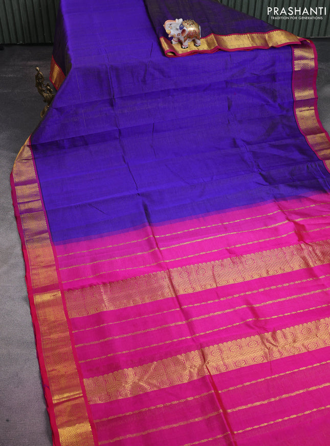 Silk cotton saree blue and pink with allover vairaosi pattern and zari woven border