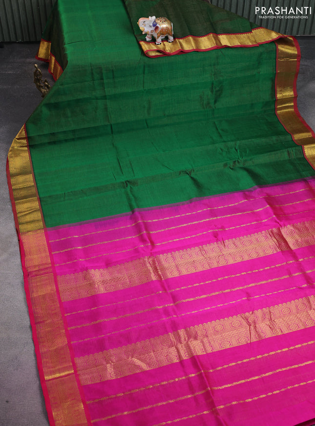 Silk cotton saree green and pink with allover vairaosi pattern and zari woven border