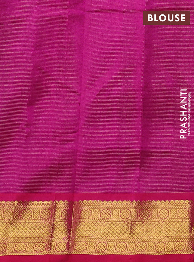 Silk cotton saree green and pink with allover vairaosi pattern and zari woven border