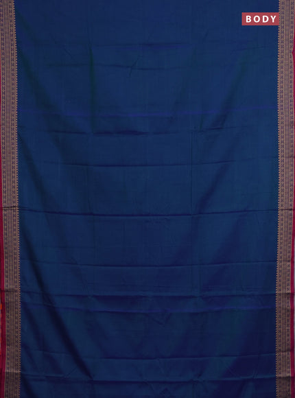 Narayanpet cotton saree dual shade of bluish green and magenta pink with plain body and thread woven border