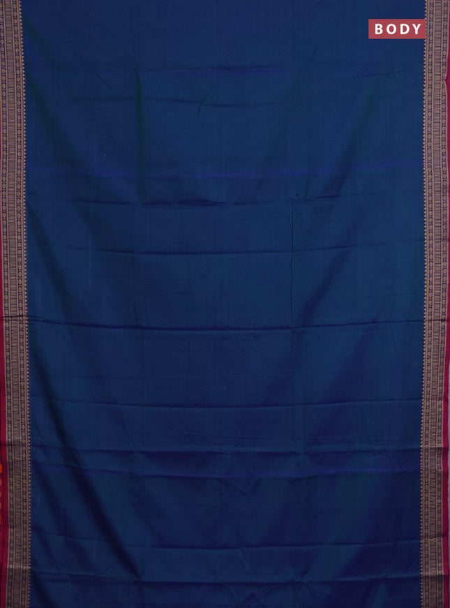 Narayanpet cotton saree dual shade of bluish green and magenta pink with plain body and thread woven border