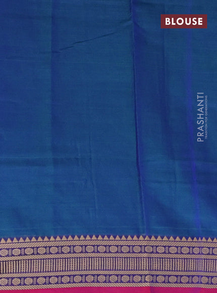 Narayanpet cotton saree dual shade of bluish green and magenta pink with plain body and thread woven border