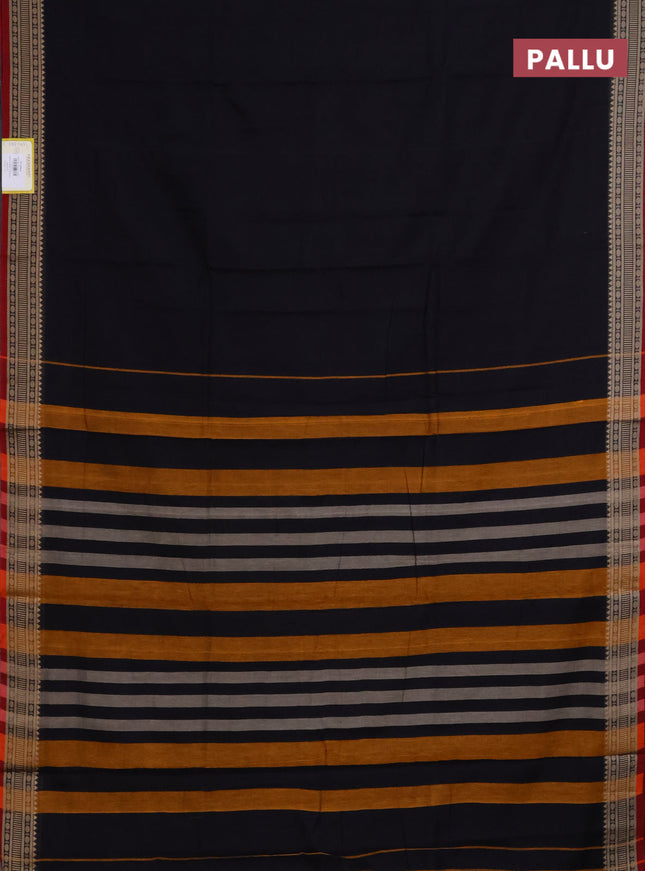 Narayanpet cotton saree black and maroon with plain body and thread woven border