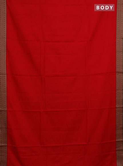 Narayanpet cotton saree red and dual shade of green with plain body and thread woven border