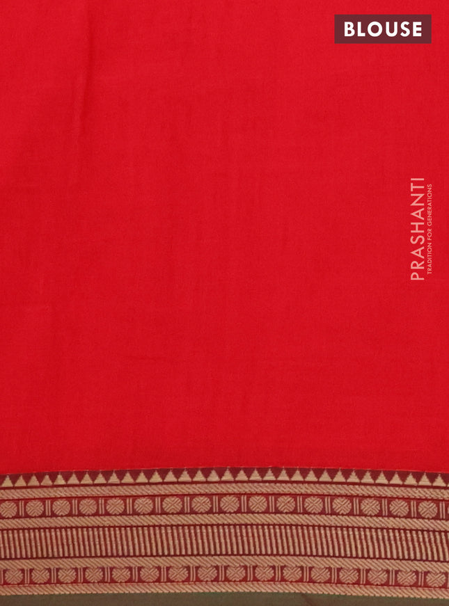 Narayanpet cotton saree red and dual shade of green with plain body and thread woven border
