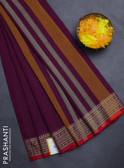 Narayanpet cotton saree purple and red with plain body and thread woven border