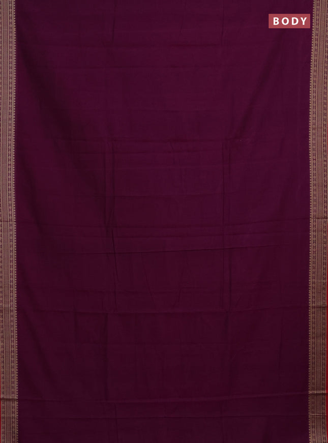 Narayanpet cotton saree purple and red with plain body and thread woven border