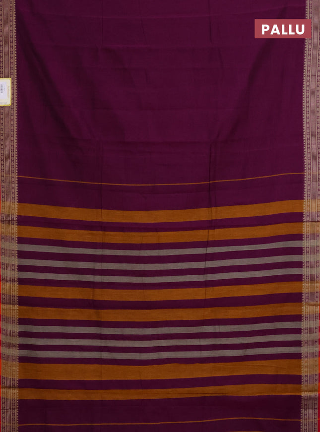 Narayanpet cotton saree purple and red with plain body and thread woven border