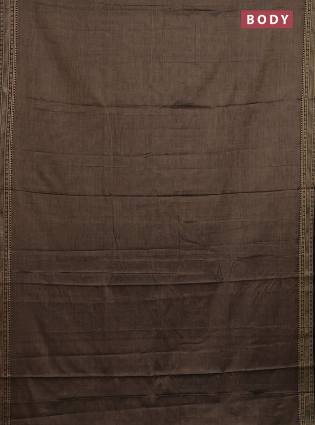 Narayanpet cotton saree chikku shade and black with plain body and thread woven border