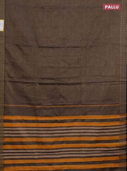 Narayanpet cotton saree chikku shade and black with plain body and thread woven border