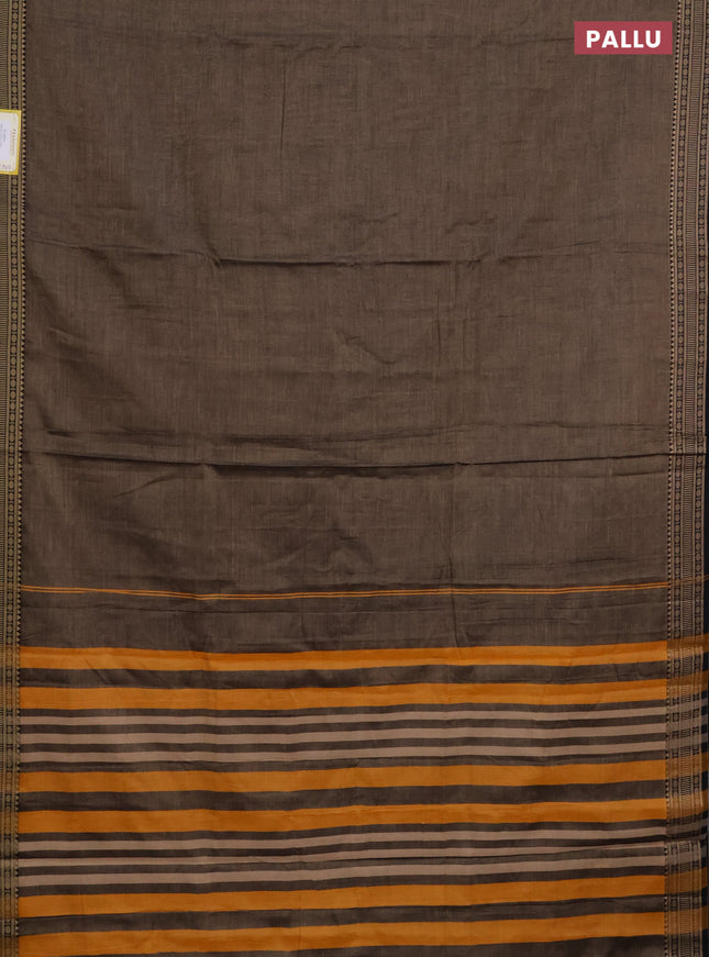 Narayanpet cotton saree chikku shade and black with plain body and thread woven border