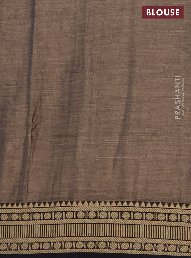 Narayanpet cotton saree chikku shade and black with plain body and thread woven border