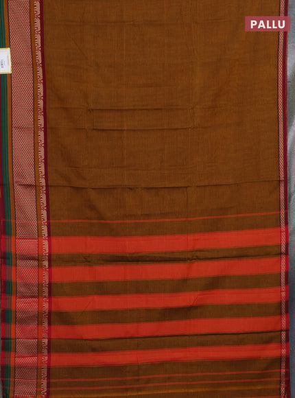 Narayanpet cotton saree dark mustard and maroon with plain body and thread woven border