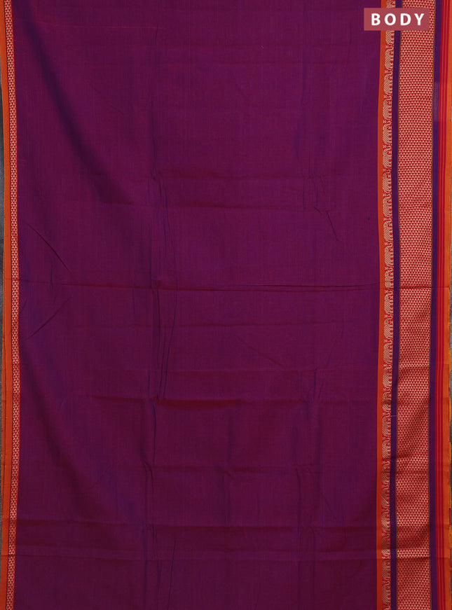 Narayanpet cotton saree purple and mustard shade with plain body and thread woven border
