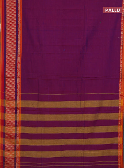 Narayanpet cotton saree purple and mustard shade with plain body and thread woven border