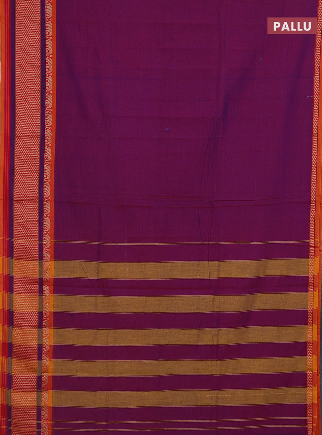 Narayanpet cotton saree purple and mustard shade with plain body and thread woven border