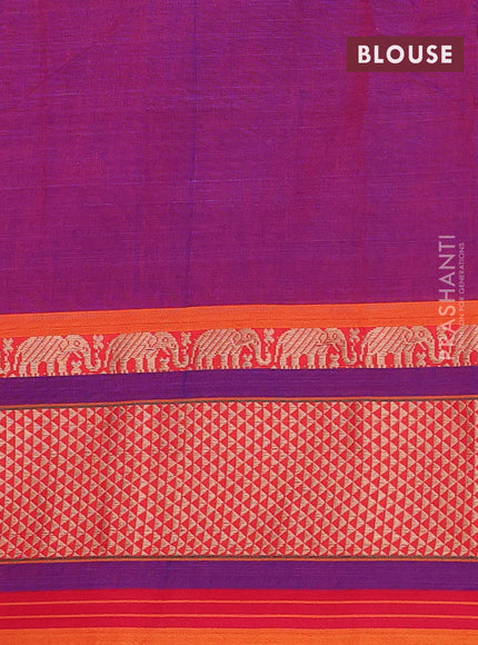 Narayanpet cotton saree purple and mustard shade with plain body and thread woven border