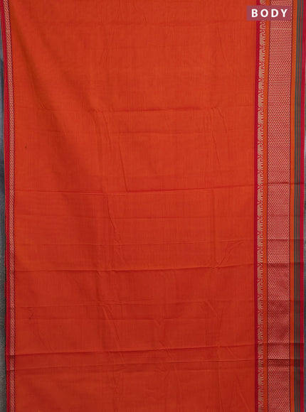 Narayanpet cotton saree orange and red with plain body and thread woven border