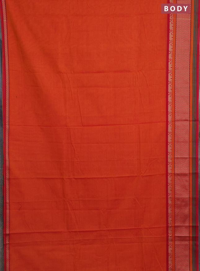 Narayanpet cotton saree orange and red with plain body and thread woven border