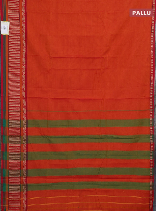 Narayanpet cotton saree orange and red with plain body and thread woven border