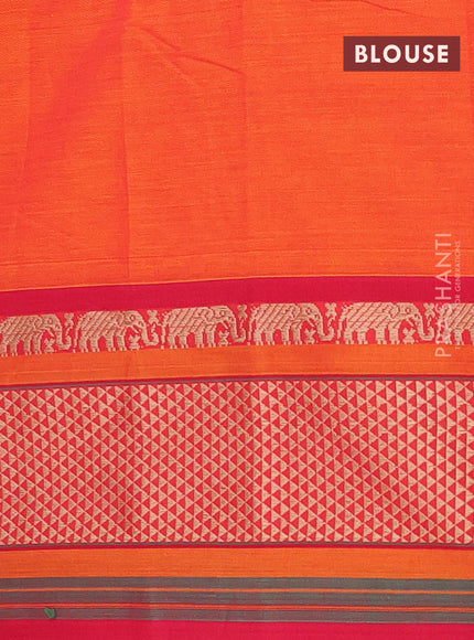 Narayanpet cotton saree orange and red with plain body and thread woven border