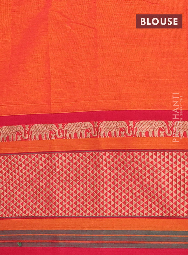 Narayanpet cotton saree orange and red with plain body and thread woven border