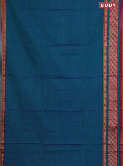 Narayanpet cotton saree dual shade of green with plain body and thread woven border
