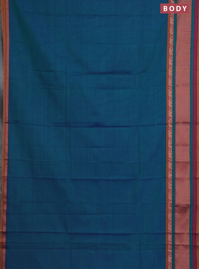 Narayanpet cotton saree dual shade of green with plain body and thread woven border