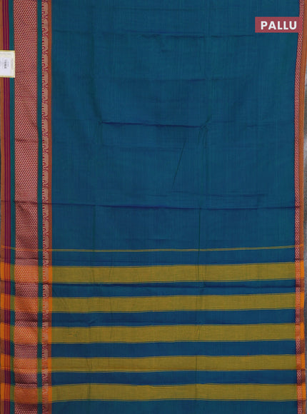 Narayanpet cotton saree dual shade of green with plain body and thread woven border