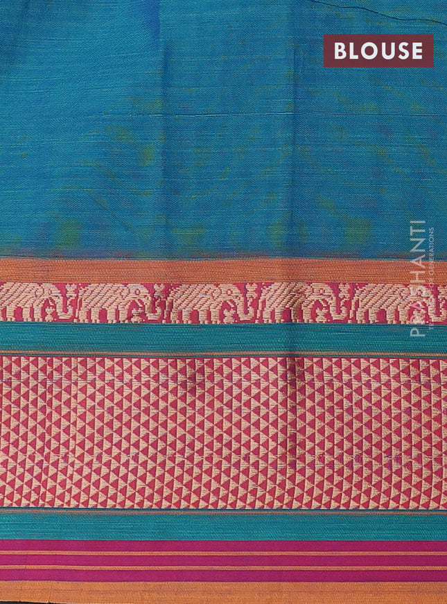 Narayanpet cotton saree dual shade of green with plain body and thread woven border