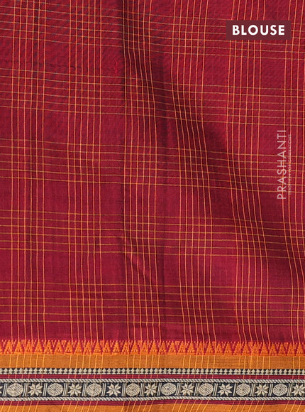 Narayanpet cotton saree maroon and mustard yellow with allover checked pattern and thread woven border