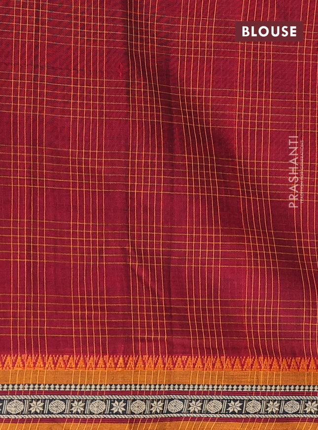 Narayanpet cotton saree maroon and mustard yellow with allover checked pattern and thread woven border
