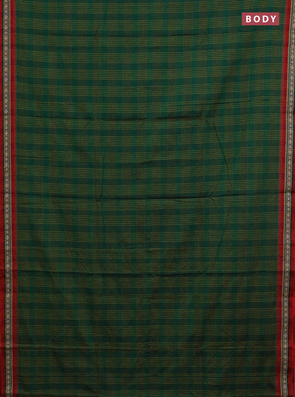 Narayanpet cotton saree green and maroon with allover checked pattern and thread woven border