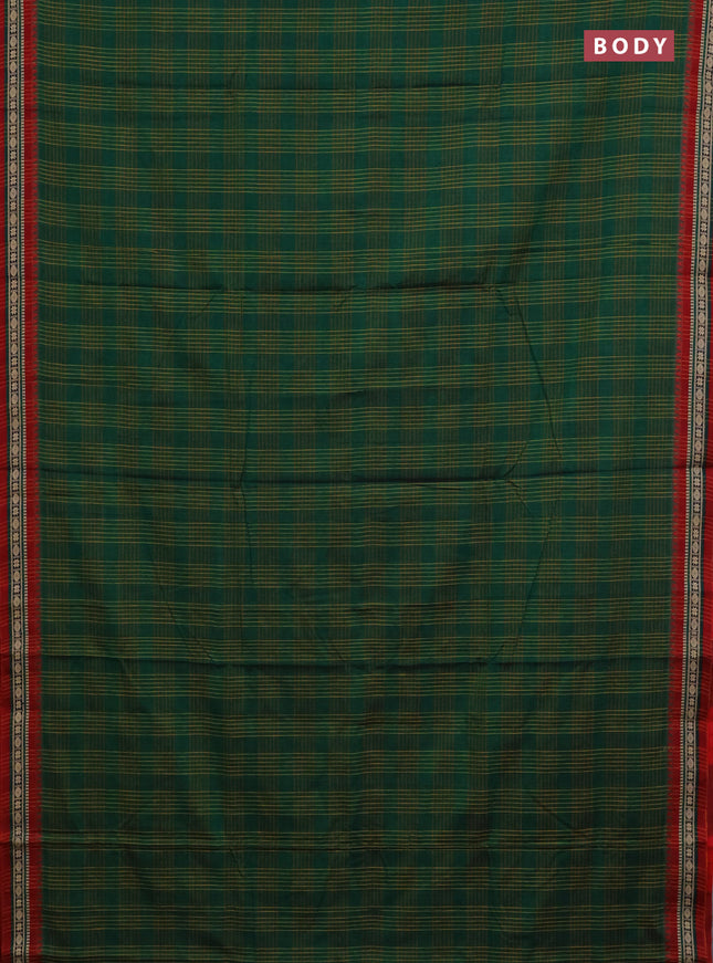 Narayanpet cotton saree green and maroon with allover checked pattern and thread woven border