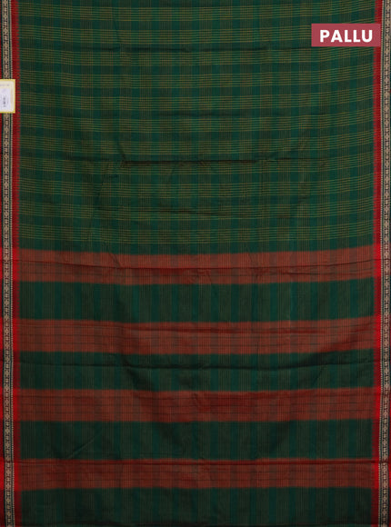 Narayanpet cotton saree green and maroon with allover checked pattern and thread woven border