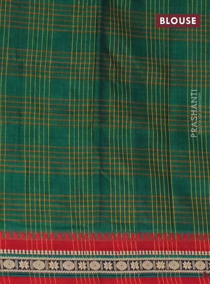 Narayanpet cotton saree green and maroon with allover checked pattern and thread woven border