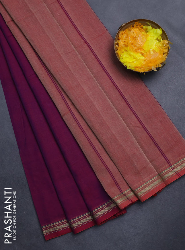 Narayanpet cotton saree dual shade of purple with plain body and thread woven border